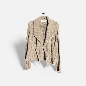 Bohemian Sunner Women's Tan Cable Knit Indie Sweater Medium Large Silk Cashmere